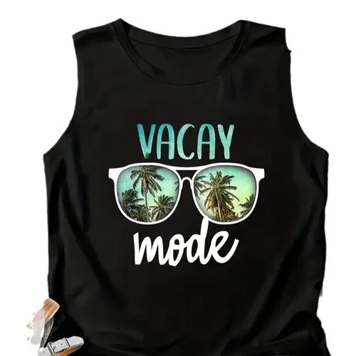 Women's Vest Sleeveless T-Shirts Printing Casual Letter Palm Tree