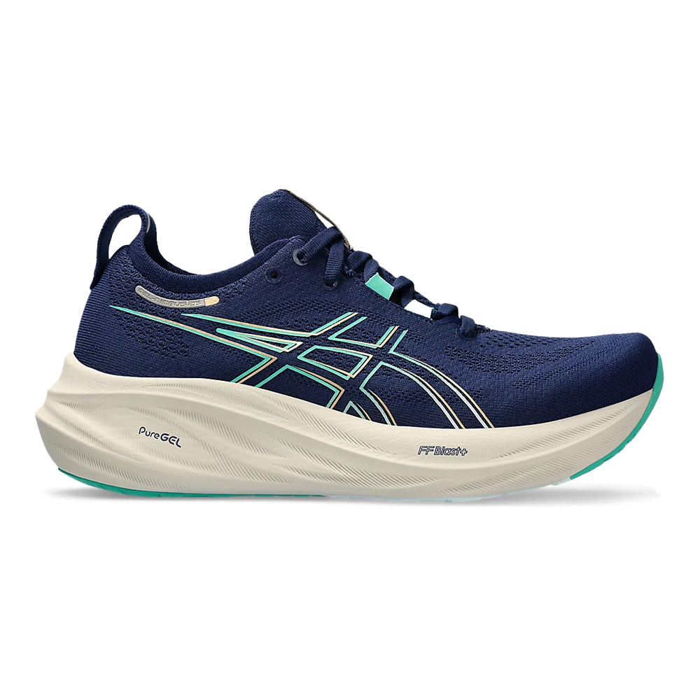 Women's Asics GEL-Nimbus 26, Blue Expanse/Aurora Green, 10.5 D Wide